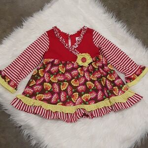 𝅺DRESS Red Yellow Top Tunic Size 4T Emily Rose stripes Ruffle